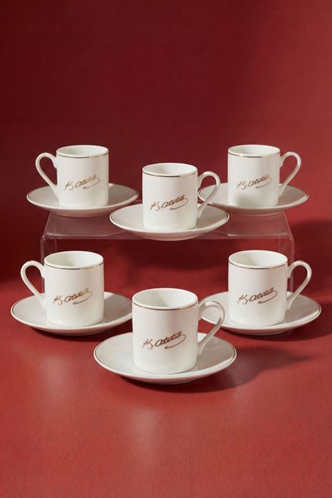 atatürk imzalı porselen 6'lı kahve fincan takımı 70 ml tabaklı gold yaldız detaylı