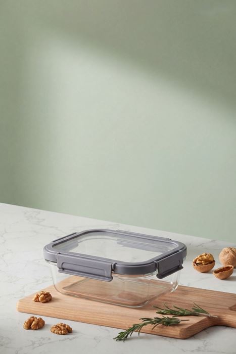 1000 ml 1 litre ısıya dayanıklı cam saklama kabı sızdırmaz kilit klipsli füme kapak