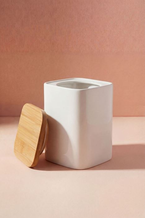 bambu kapaklı porselen saklama kavanozu 1.53 lt 10,2x10,2x14,7 cm beyaz çok amaçlı mutfak kabı