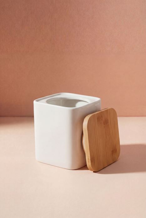 bambu kapaklı porselen saklama kavanozu 1.5 lt 11x11x12 cm beyaz tezgah üstü mutfak kavanozu