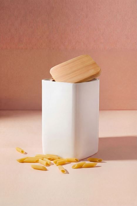 bambu kapaklı porselen saklama kavanozu 1.85 lt 10,2x10,2x17,8 cm beyaz çok amaçlı mutfak kabı
