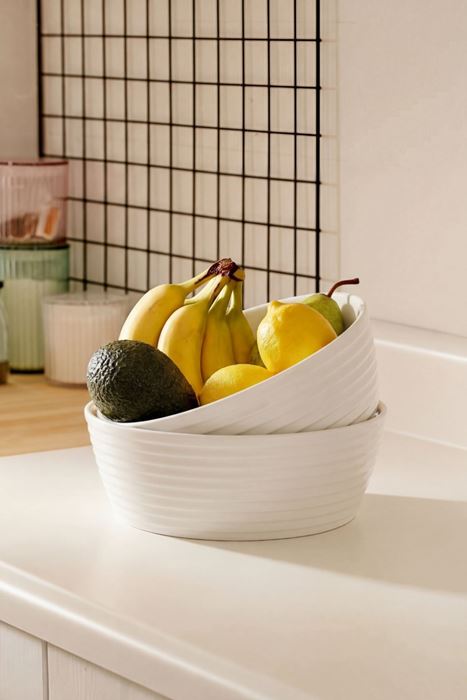 porselen kase 18,5x6,5 cm 1.75 lt beyaz çizgi desenli servis salata meyve kasesi