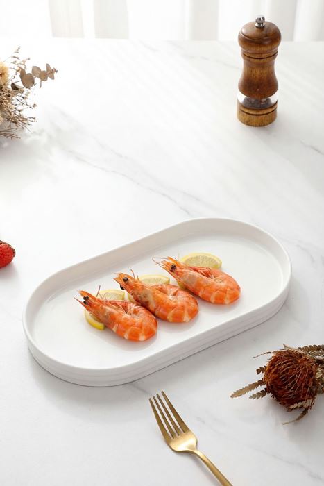 porselen oval kayık servis tabağı 32 cm beyaz desensiz büyük sunum tabağı 32x17